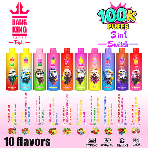 Bang King Triple 100K – Cigarette électronique jetable à triple saveur avec 100 000 bouffées Meta Description – Image 2